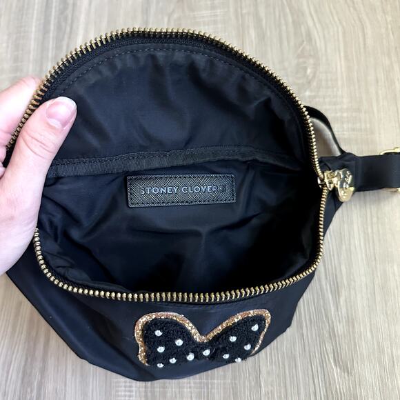 Stoney Clover Lane Black Fanny Pack with Disney Minnie Mouse Pearl Bow Patch - Picture 7 of 9